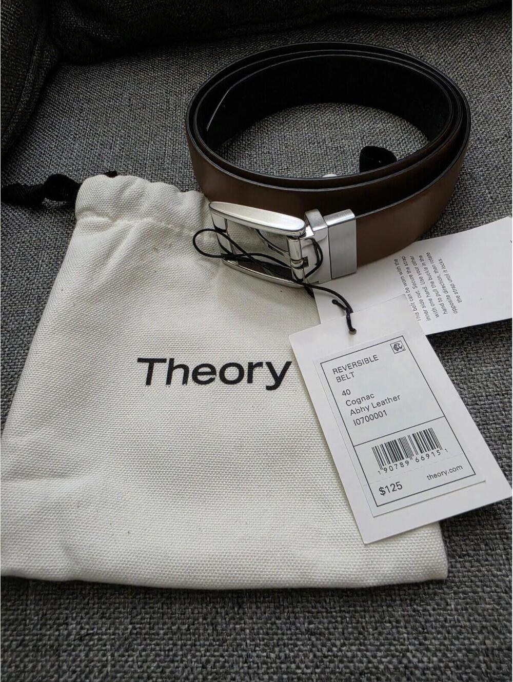Theory Men's Reversible Cognac Black Leather Belt Size 40 NWT Luxury